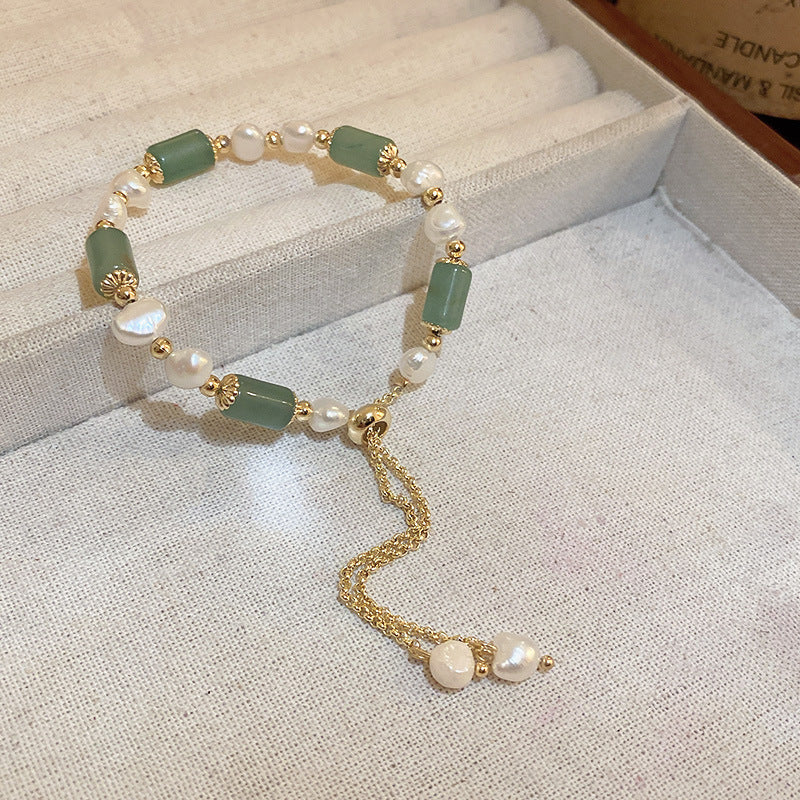 Wholesale Tide Elegant Pearl Crystal Jade Double Circle Bracelet Niche Personality Bracelet Fashion High Sense Bracelet